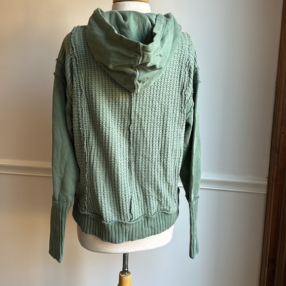 Free people on the edge waffle hooded sweatshirt, green XS NWT - Picture 6 of 9